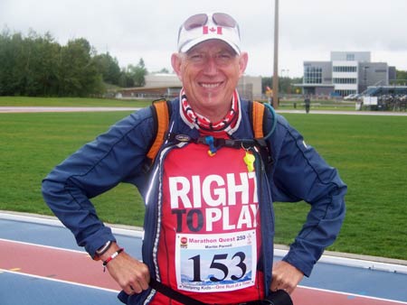 Sudbury marked leg # 153 in Marathon Quest 250, a year long challenge undertaken by former local resident Martin Parnell, looking to complete 250 marathons in a year in support of Right to Play