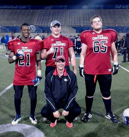Sudbury Gladiators Tanaka Chakwesha, Eric Fraser and Bauer Negrych were joined by head coach Brent Richer, all members of a pair of Team Ontario football teams that recently travelled to Texas