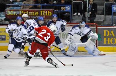 The Sudbury Wolves closed out the home portion of their pre-season schedule with a 3-1 loss to the Soo - regular season opens next Friday against Oshawa (<i>photo provided courtesy of J.E. Rumball Photography</i>)